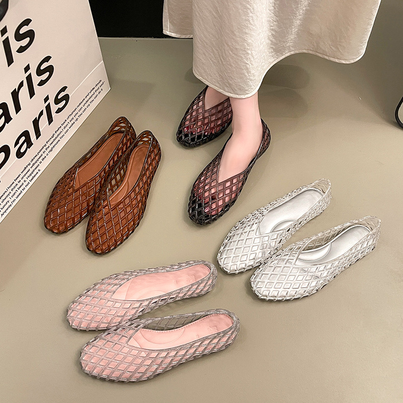Crystal Mesh Fabric - Sandales plates d'été pour femmes en