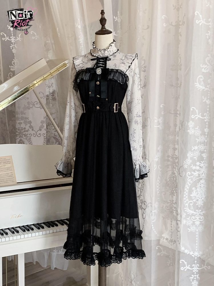 Elastic Lace Trim - Robe Lolita vintage française pour femmes,
