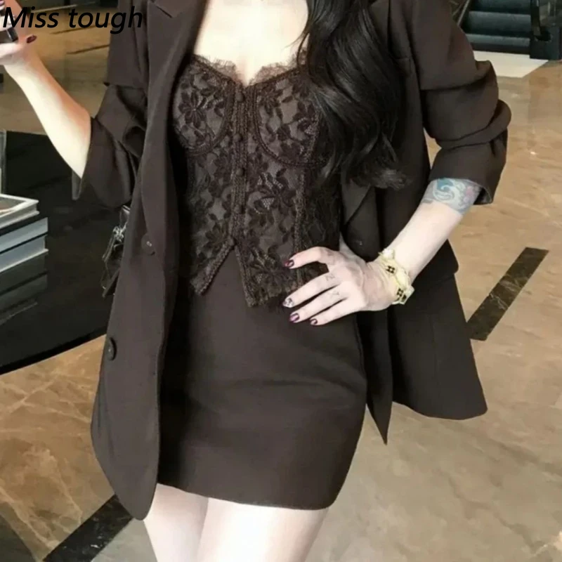 Ensemble élégant vintage 3 piè - Elastic Lace Trim avis et prix