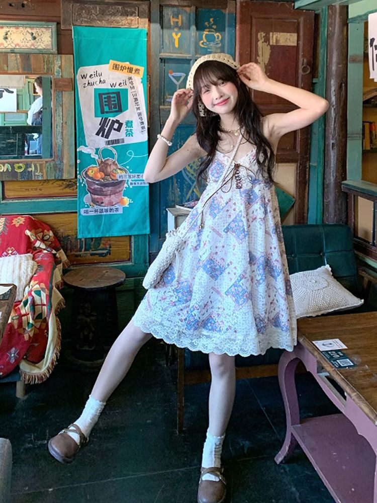 Ensemble de robe d'été vintage - Elastic Lace Trim avis et prix